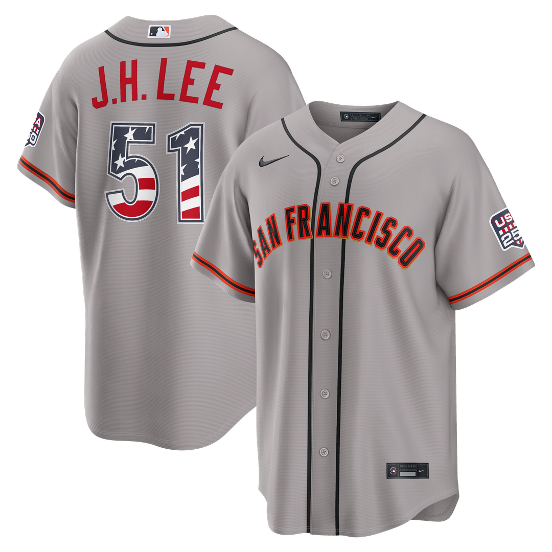 San Francisco Giants Jung Hoo Lee USA 250 Fourth of July Road Stadium Jersey - Gray