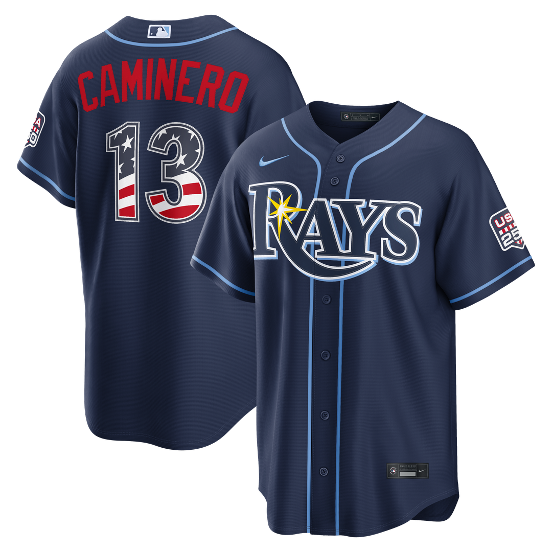 Tampa Bay Rays Junior Caminero USA 250 Fourth of July Road Stadium Jersey - Navy