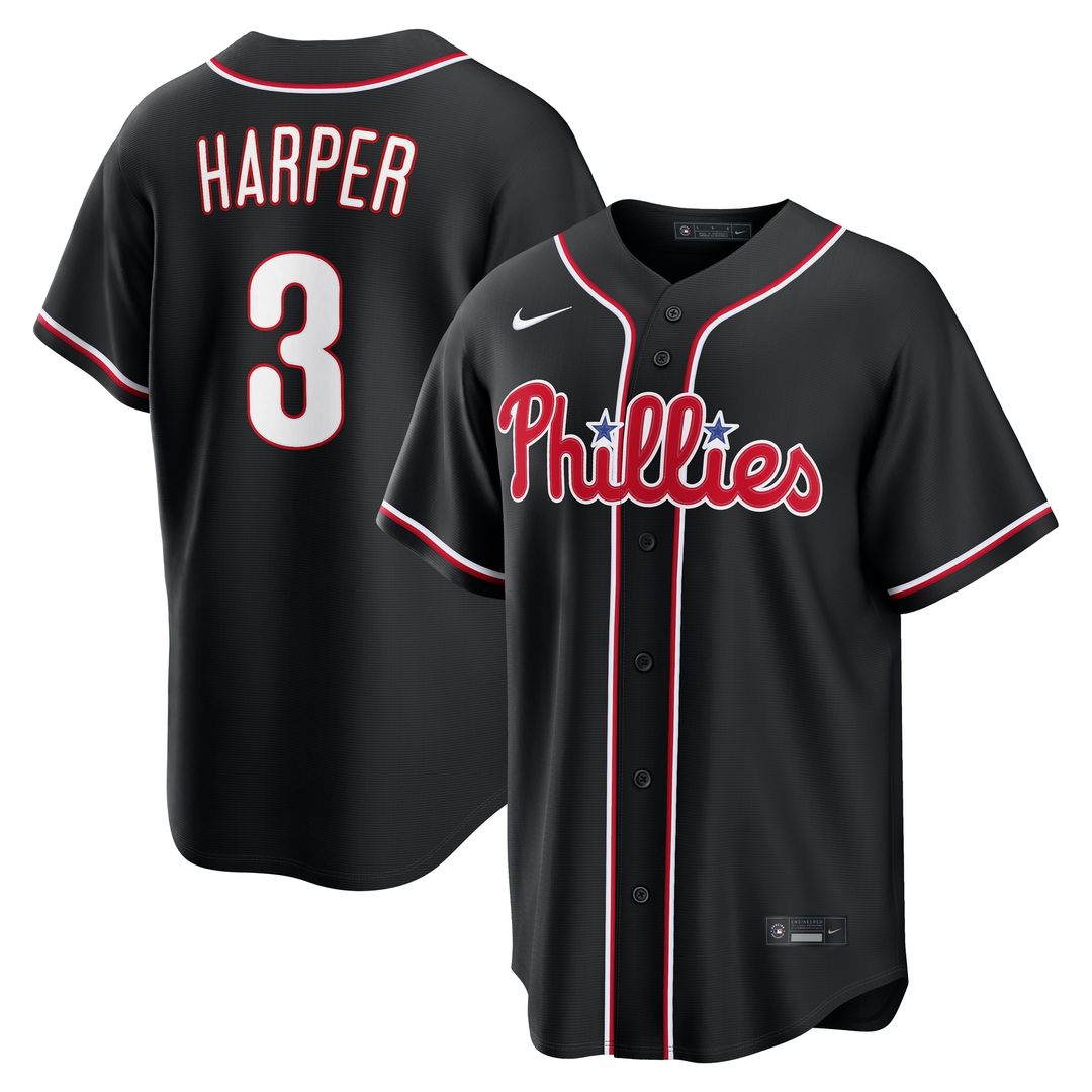 Philadelphia Phillies Bryce Harper Fashion Replica Black Out Jersey