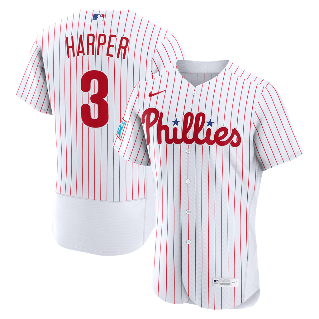 Philadelphia Phillies Bryce Harper Home Authentic Sponsor Patch Jersey - White