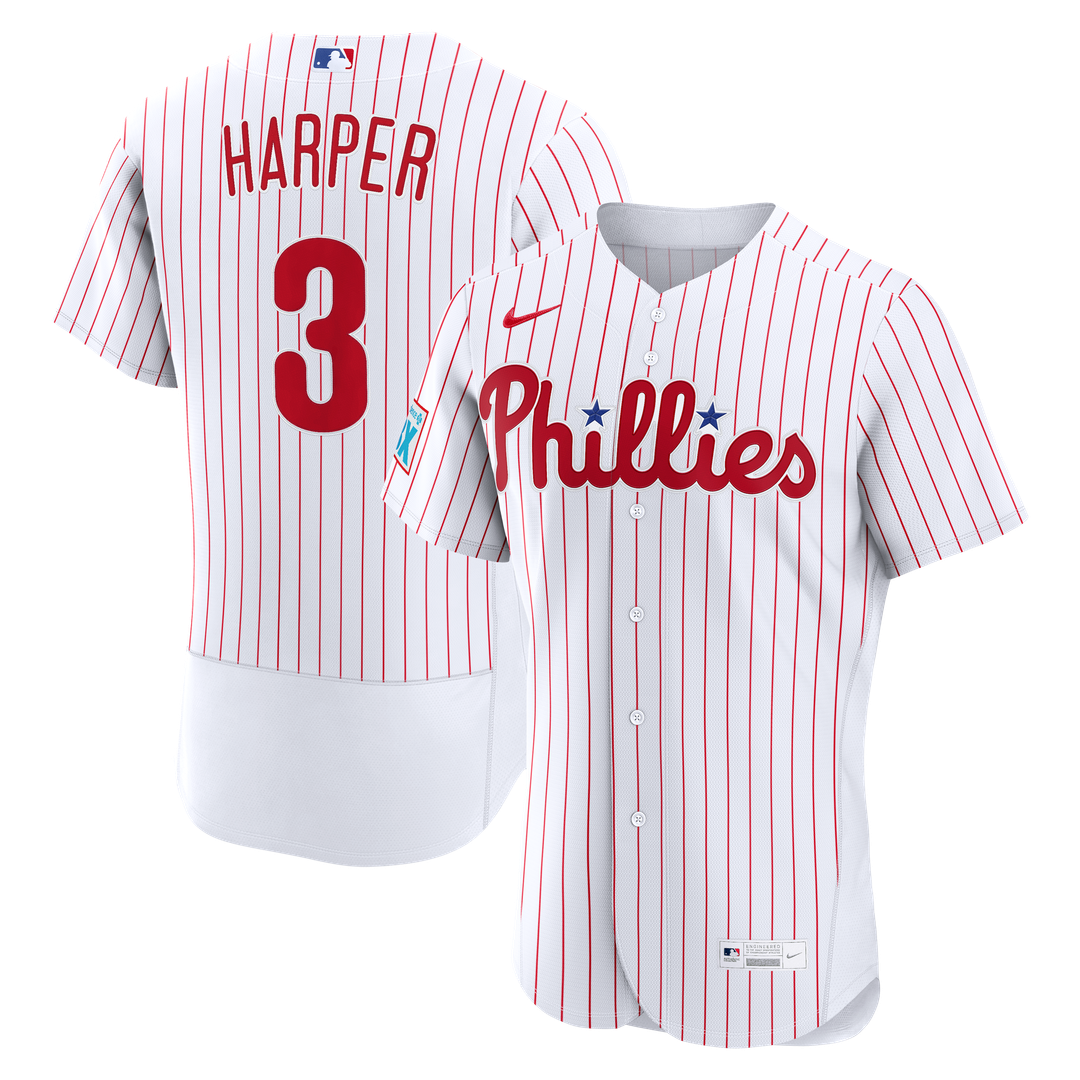 Philadelphia Phillies Bryce Harper Home Authentic Sponsor Patch Jersey - White