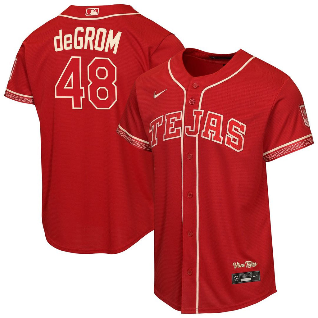 Texas Rangers Jacob deGrom Youth 2026 City Connect Stadium Jersey - Red