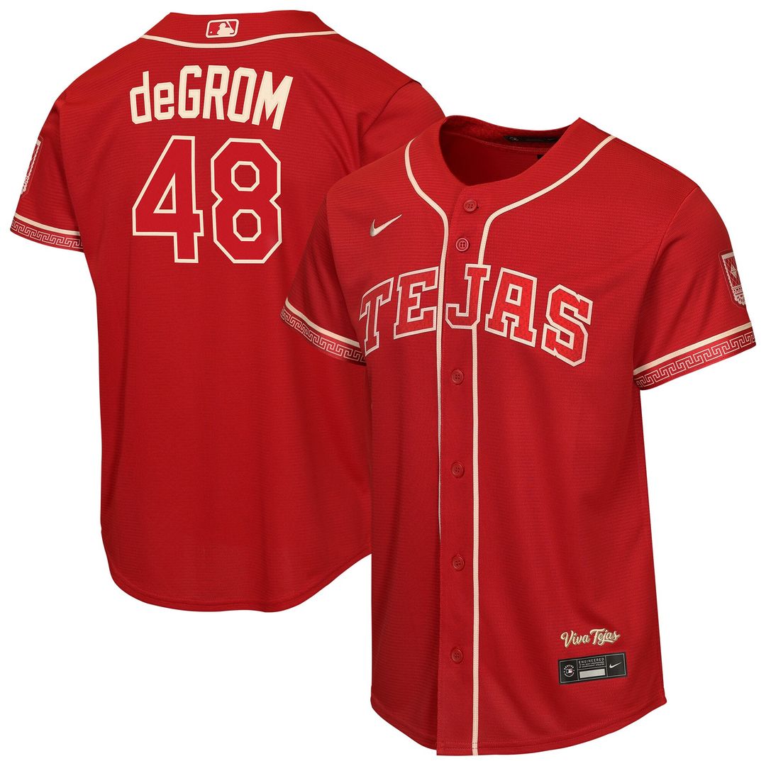 Texas Rangers Jacob deGrom Youth 2026 City Connect Stadium Jersey - Red
