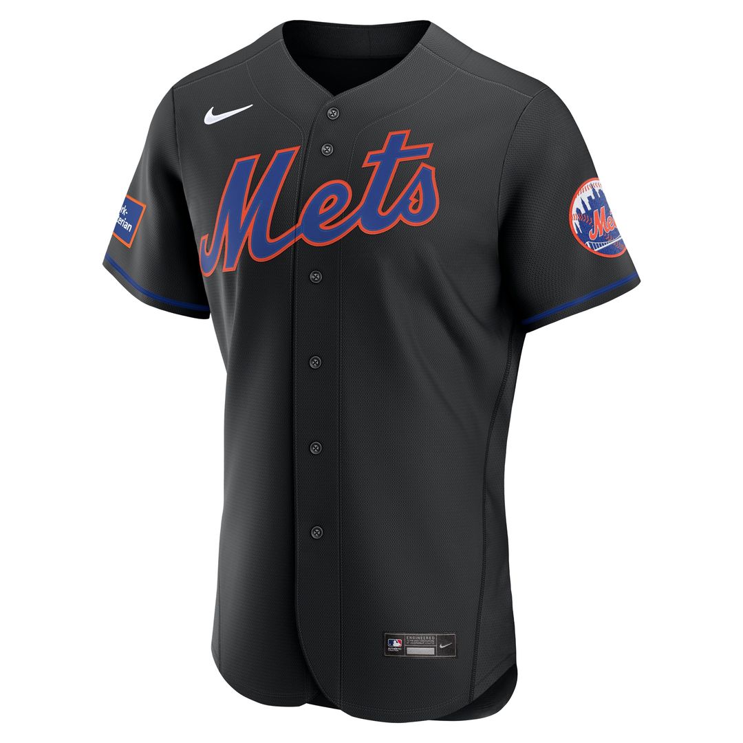New York Mets Alternate Authentic Sponsor Patch Jersey - Black