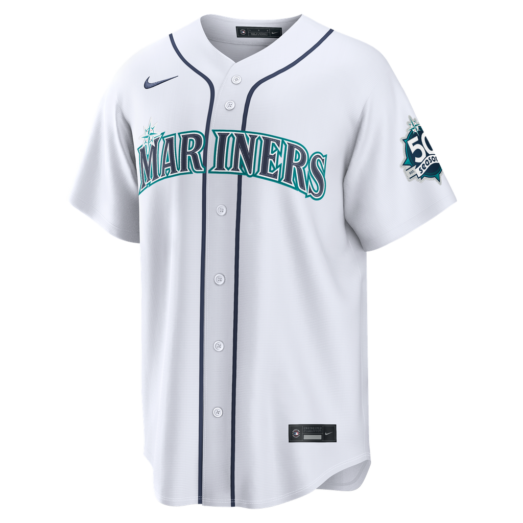 Seattle Mariners Cal Raleigh Road Stadium 50th Season Patch Jersey - Navy