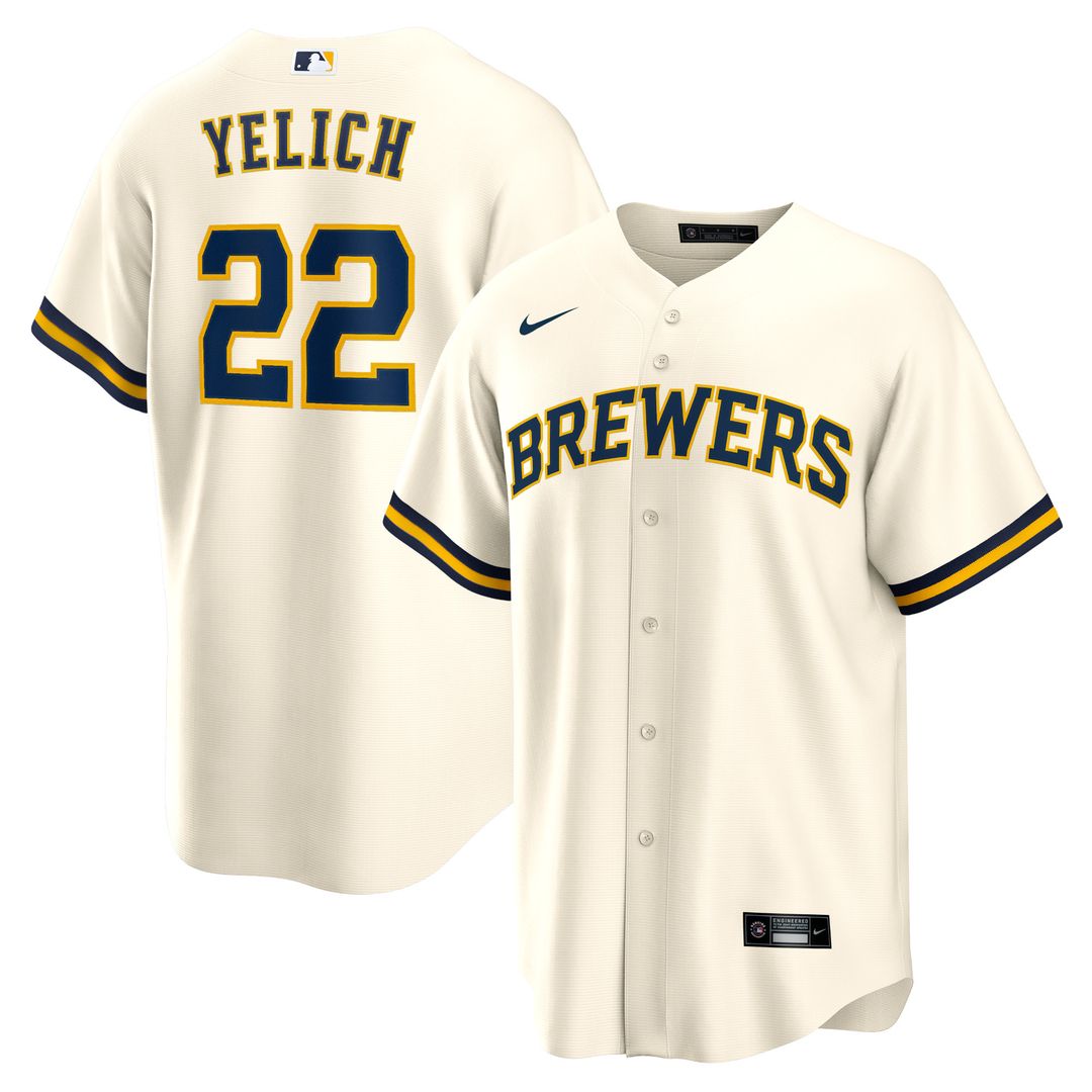 Milwaukee Brewers Christian Yelich Home Replica Jersey - Cream
