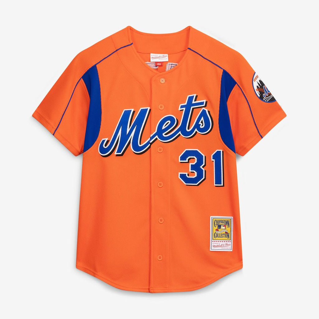 New York Mets Mike Piazza Mitchell & Ness Cooperstown Mesh Batting Practice Button-Up Jersey - Orange