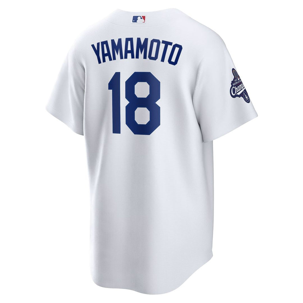 Los Angeles Dodgers Yoshinobu Yamamoto 2025 World Series Champions Home Replica Jersey - White