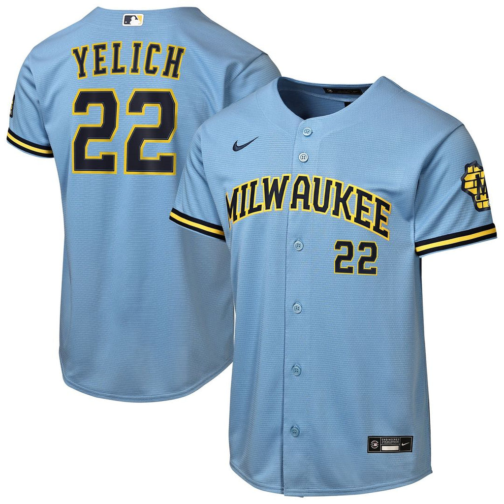 Milwaukee Brewers Christian Yelich Youth Road Stadium Jersey - Powder Blue