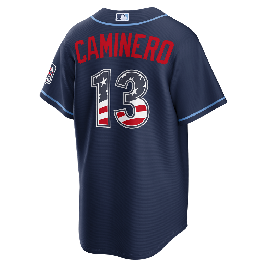 Tampa Bay Rays Junior Caminero USA 250 Fourth of July Road Stadium Jersey - Navy