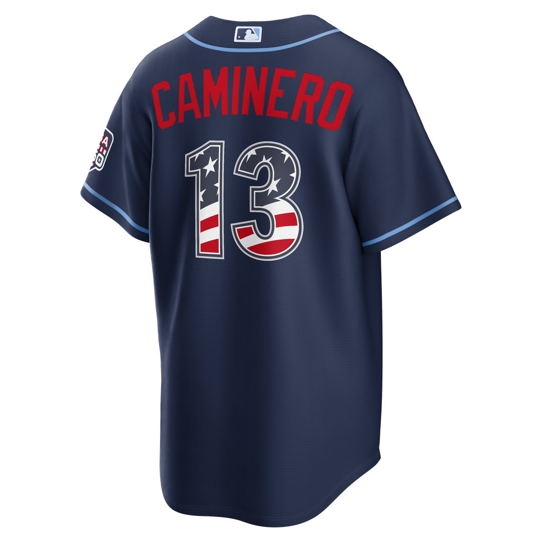 Tampa Bay Rays Junior Caminero USA 250 Fourth of July Road Stadium Jersey - Navy