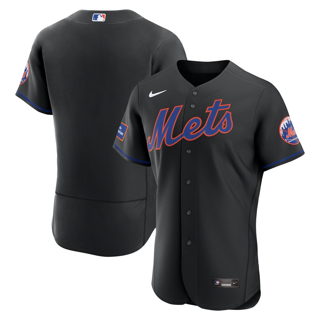 New York Mets Alternate Authentic Sponsor Patch Jersey - Black