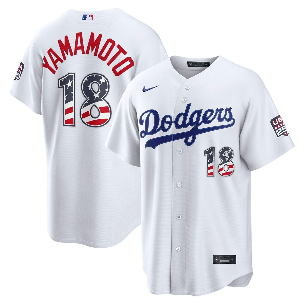 Los Angeles Dodgers Yoshinobu Yamamoto USA 250 Fourth of July Home Stadium Jersey - White