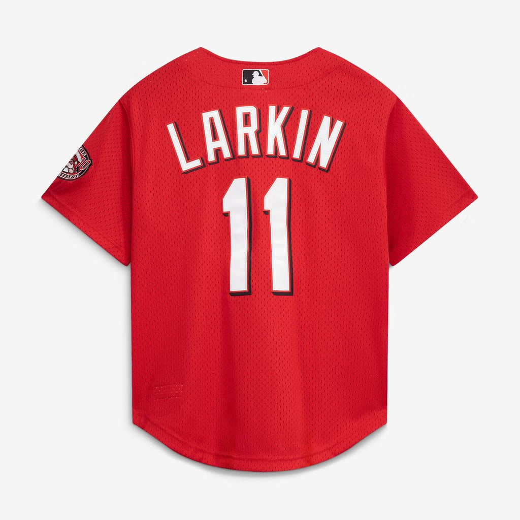 Cincinnati Reds Barry Larkin Mitchell & Ness Cooperstown Mesh Batting Practice Button-Up Jersey - Black