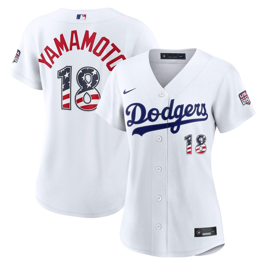 Los Angeles Dodgers Yoshinobu Yamamoto Women's USA 250 Fourth of July Home Stadium Jersey - White