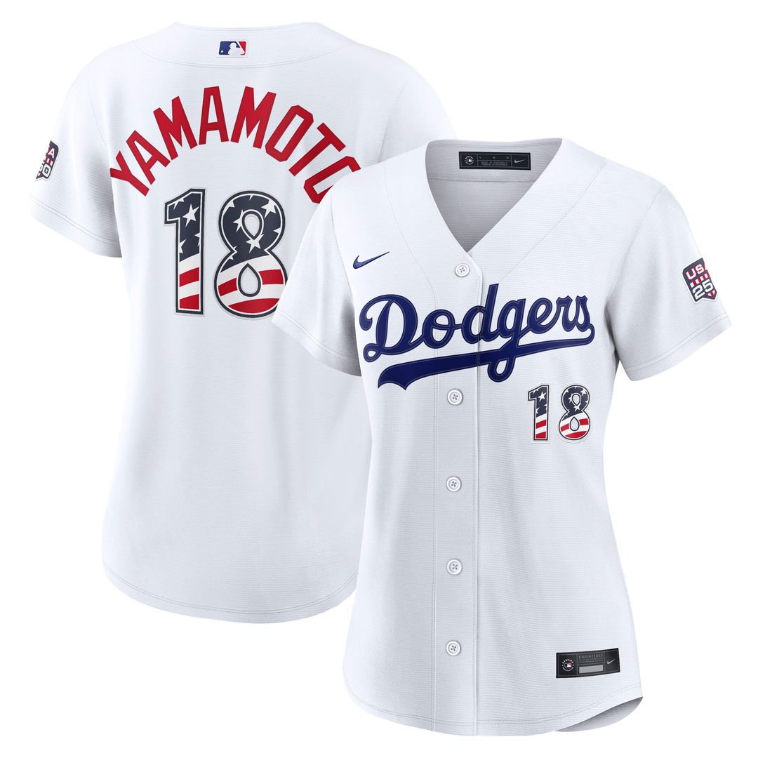 Los Angeles Dodgers Yoshinobu Yamamoto Women's USA 250 Fourth of July Home Stadium Jersey - White