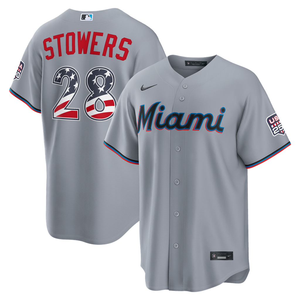 Miami Marlins Kyle Stowers USA 250 Fourth of July Road Stadium Jersey - Gray