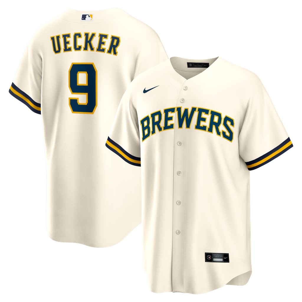 Milwaukee Brewers Bob Uecker Home Retired Replica Jersey - Cream