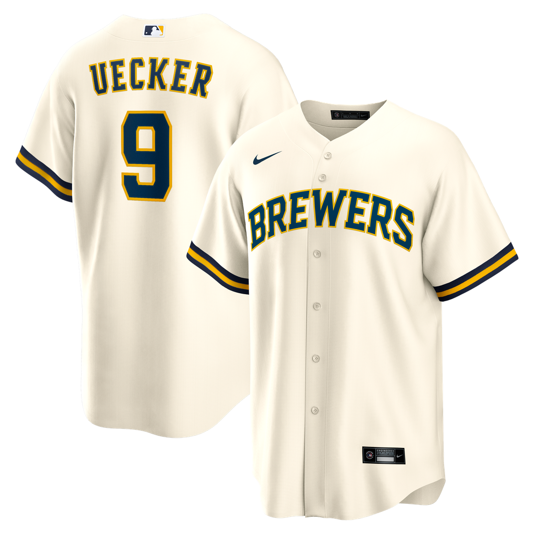 Milwaukee Brewers Bob Uecker Home Retired Replica Jersey - Cream