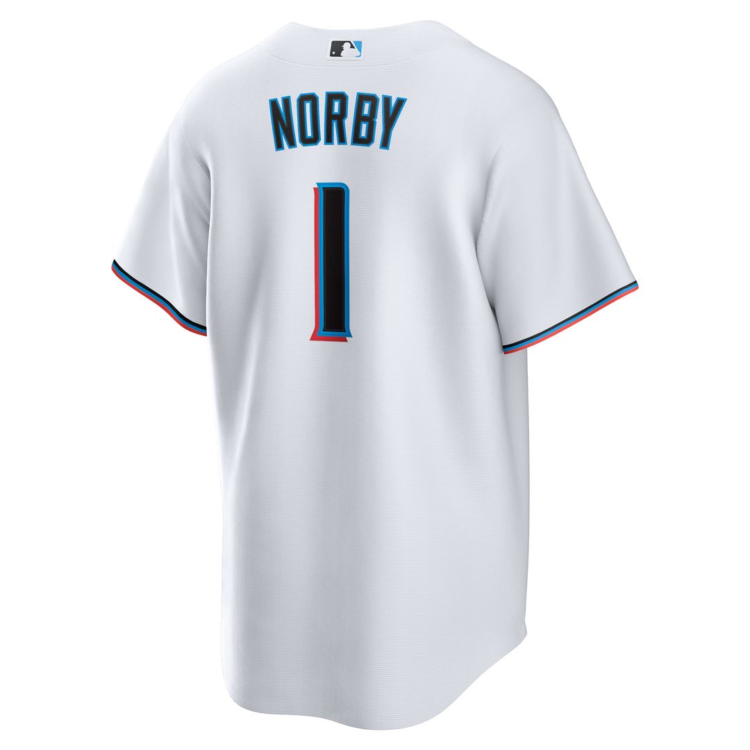 Miami Marlins Connor Norby Home Replica Jersey - White