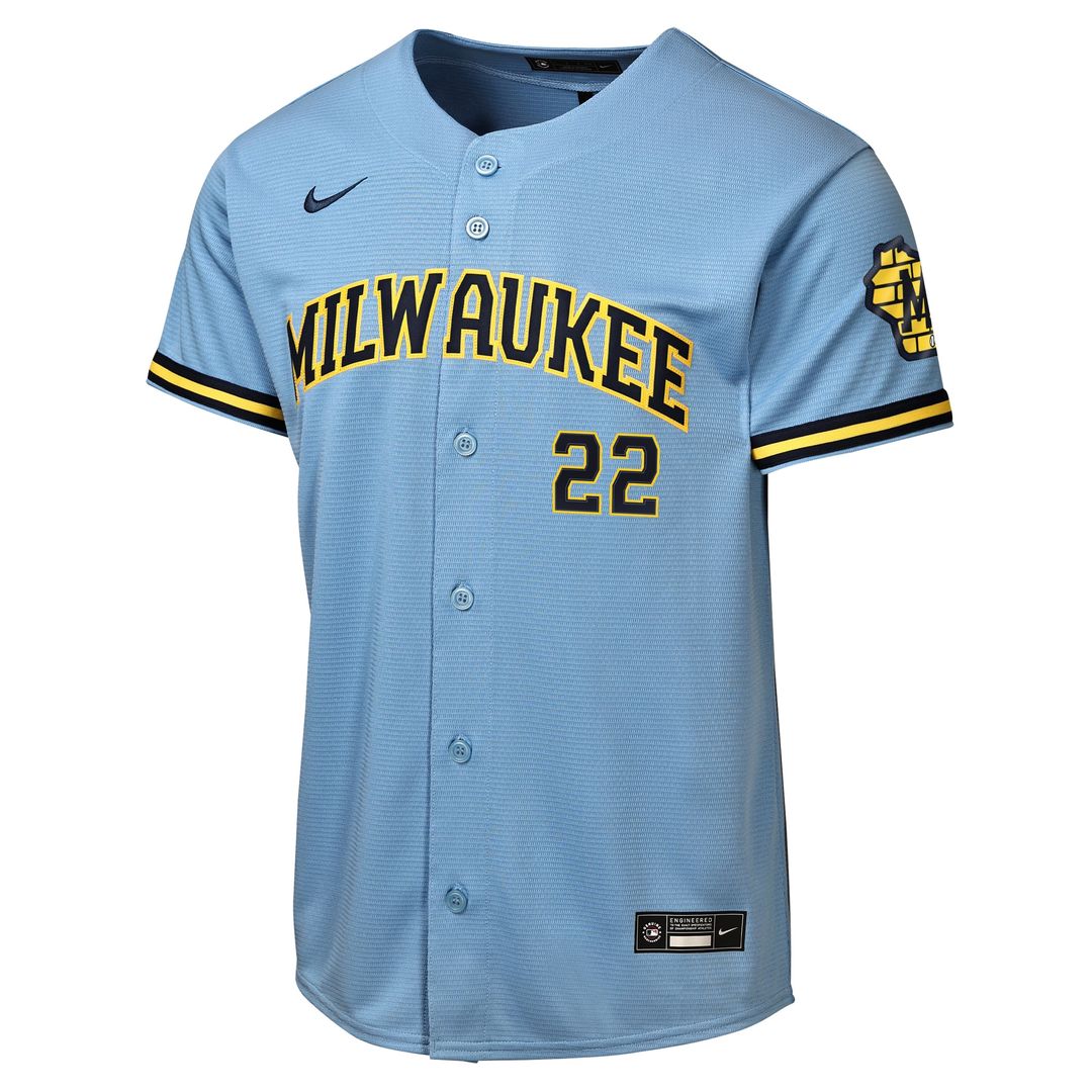 Milwaukee Brewers Christian Yelich Youth Road Stadium Jersey - Powder Blue