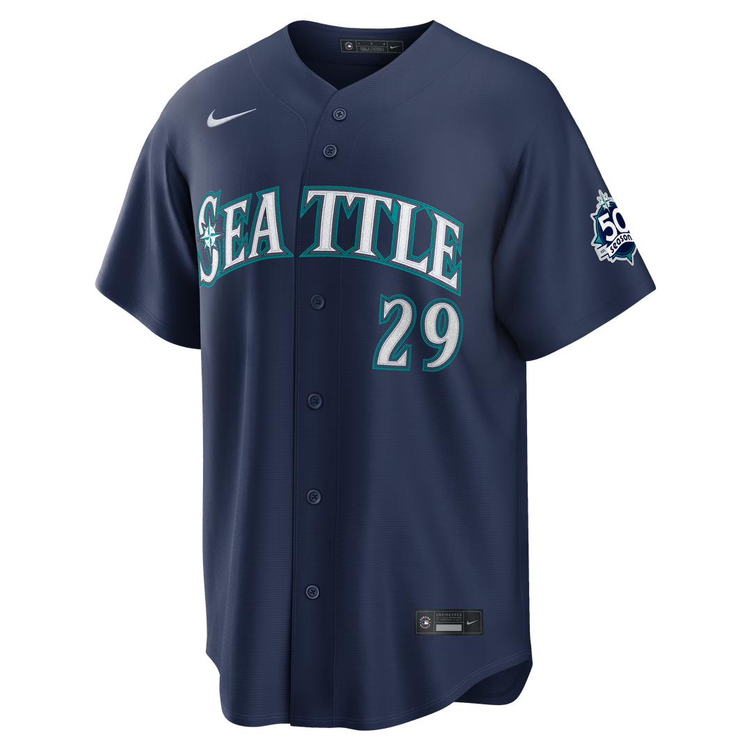 Seattle Mariners Cal Raleigh Road Stadium 50th Season Patch Jersey - Navy