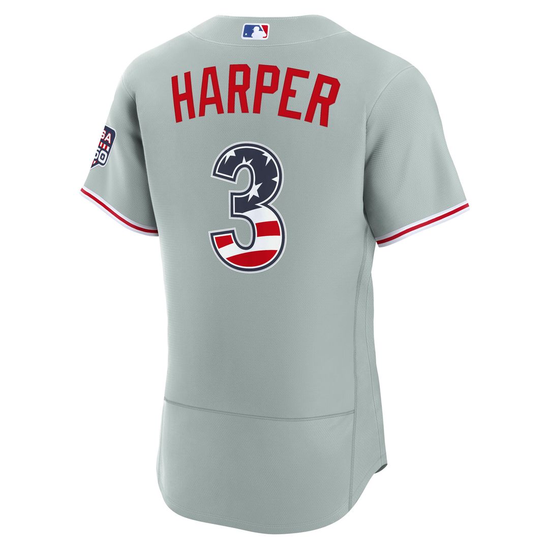 Philadelphia Phillies Bryce Harper USA 250 Fourth of July Road Authentic Jersey - Gray