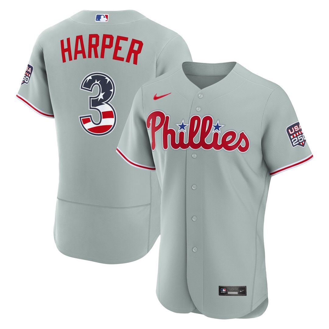 Philadelphia Phillies Bryce Harper USA 250 Fourth of July Road Authentic Jersey - Gray
