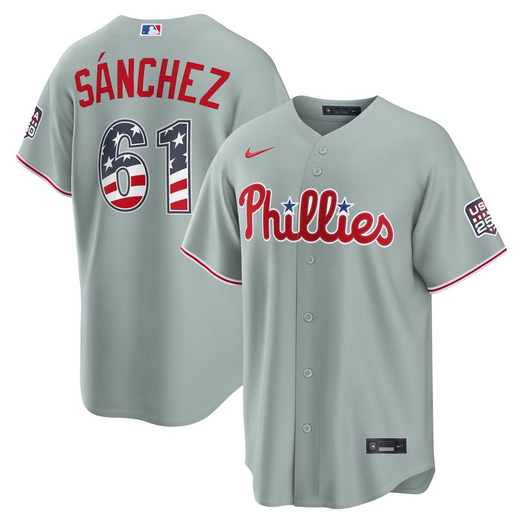 Philadelphia Phillies Cristopher Sanchez USA 250 Fourth of July Road Stadium Jersey - Gray