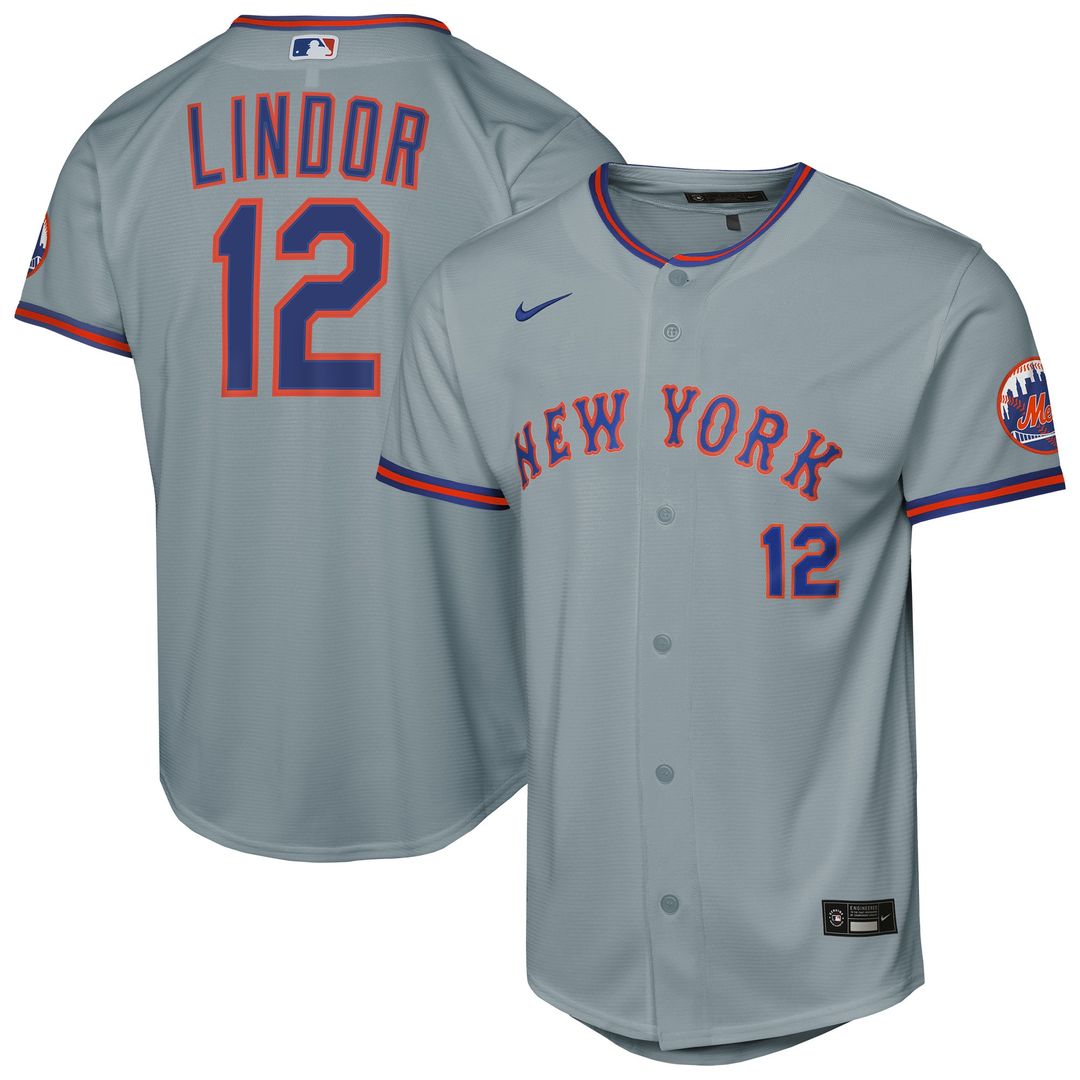 New York Mets Francisco Lindor Youth Road Stadium Jersey - Gray