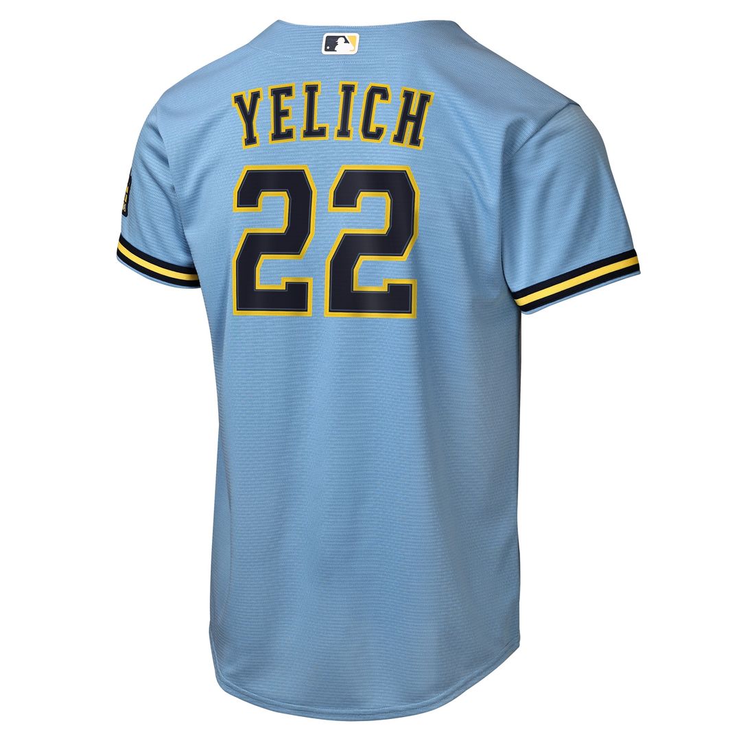 Milwaukee Brewers Christian Yelich Youth Road Stadium Jersey - Powder Blue
