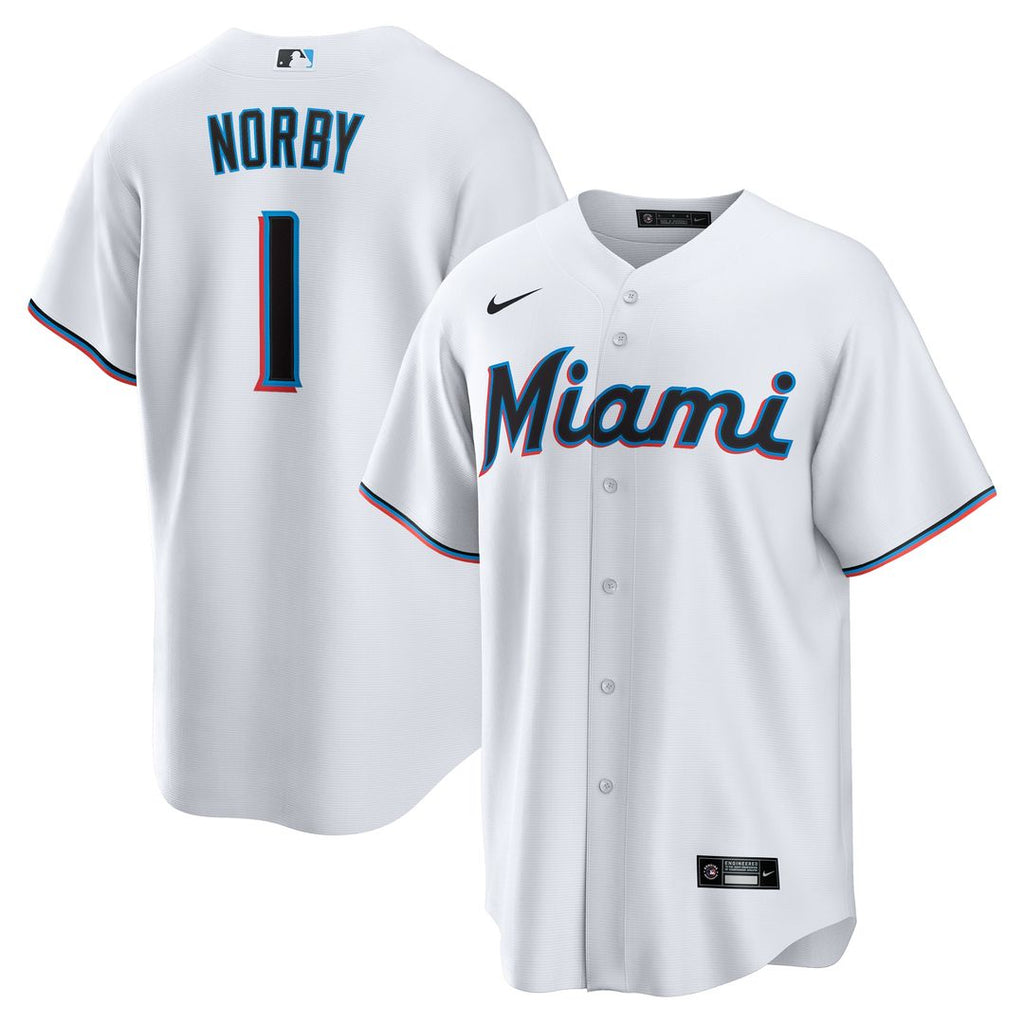 Miami Marlins Connor Norby Home Replica Jersey - White