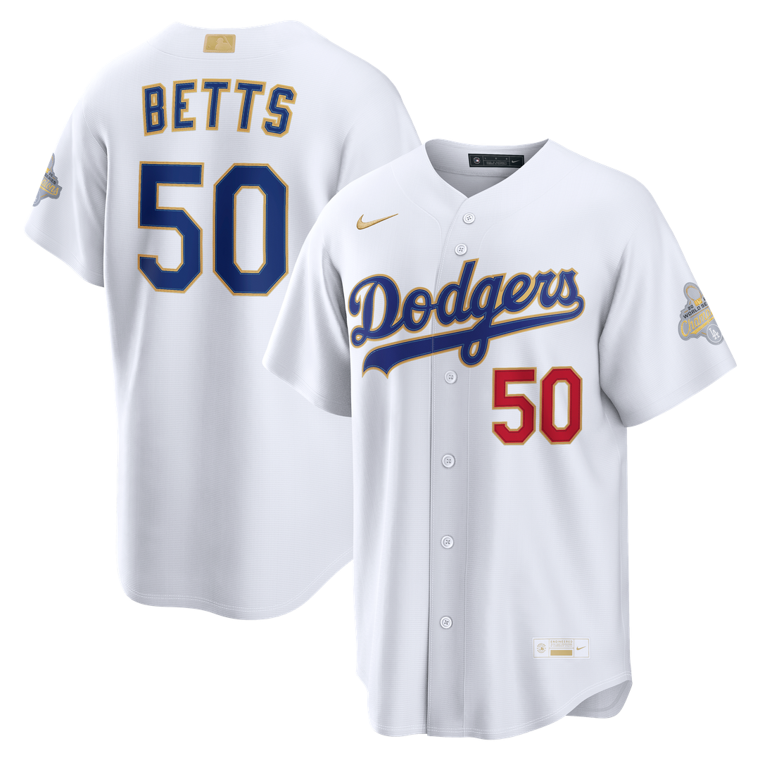 Los Angeles Dodgers Mookie Betts 2026 Gold Collection Stadium Jersey - White