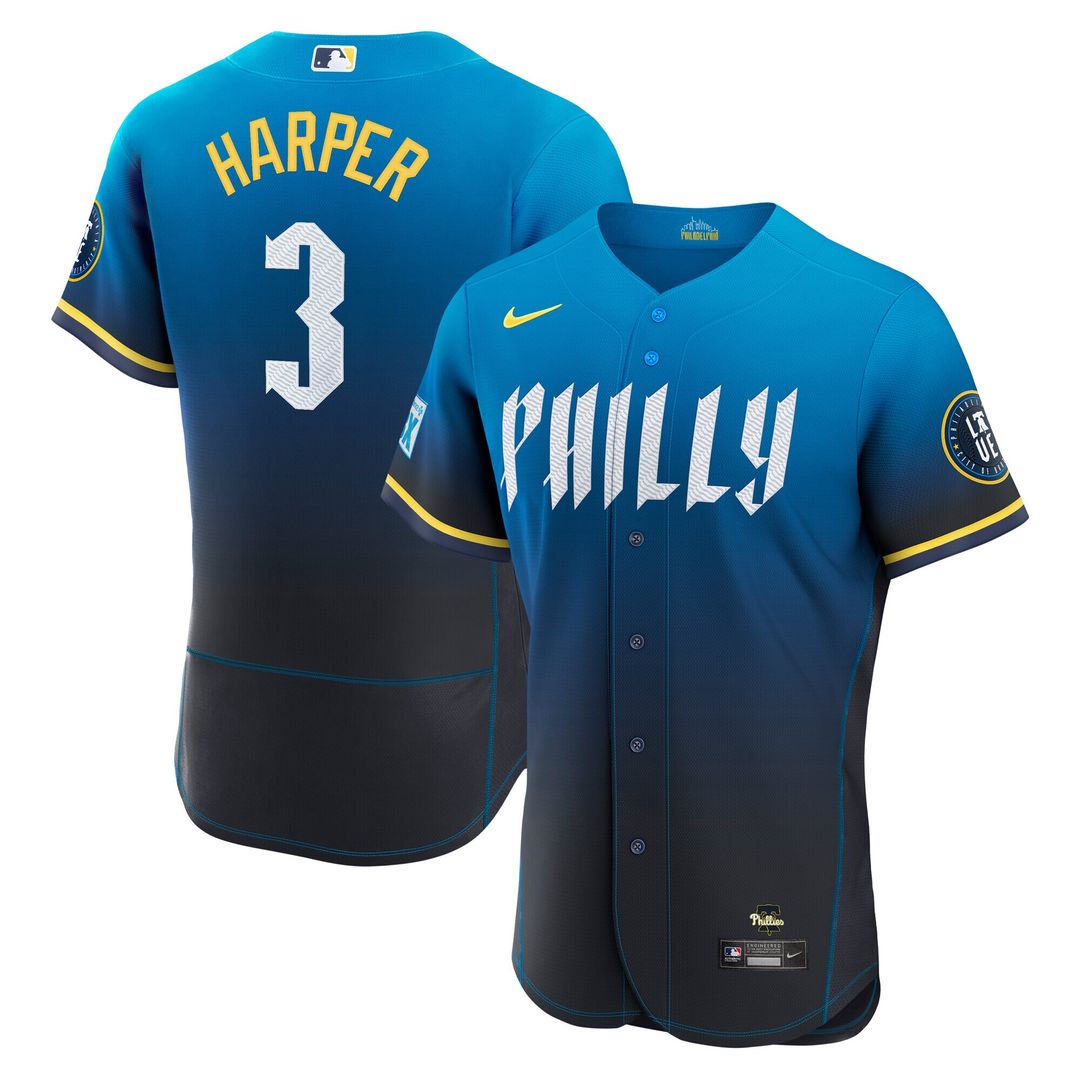 Philadelphia Phillies Bryce Harper City Connect Authentic Sponsor Patch Jersey - Blue