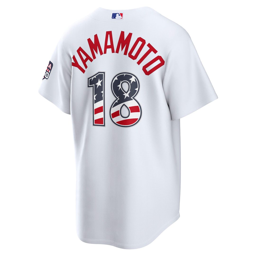 Los Angeles Dodgers Yoshinobu Yamamoto USA 250 Fourth of July Home Stadium Jersey - White