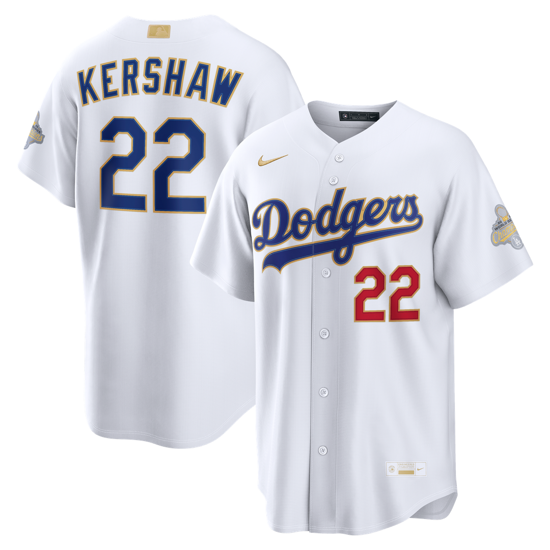 Los Angeles Dodgers Clayton Kershaw 2026 Gold Collection Stadium Jersey - White
