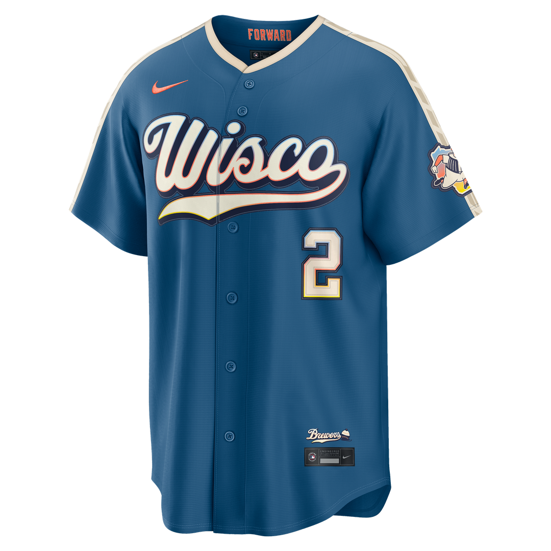 Milwaukee Brewers Brice Turang 2026 City Connect Stadium Jersey - Mineral Blue