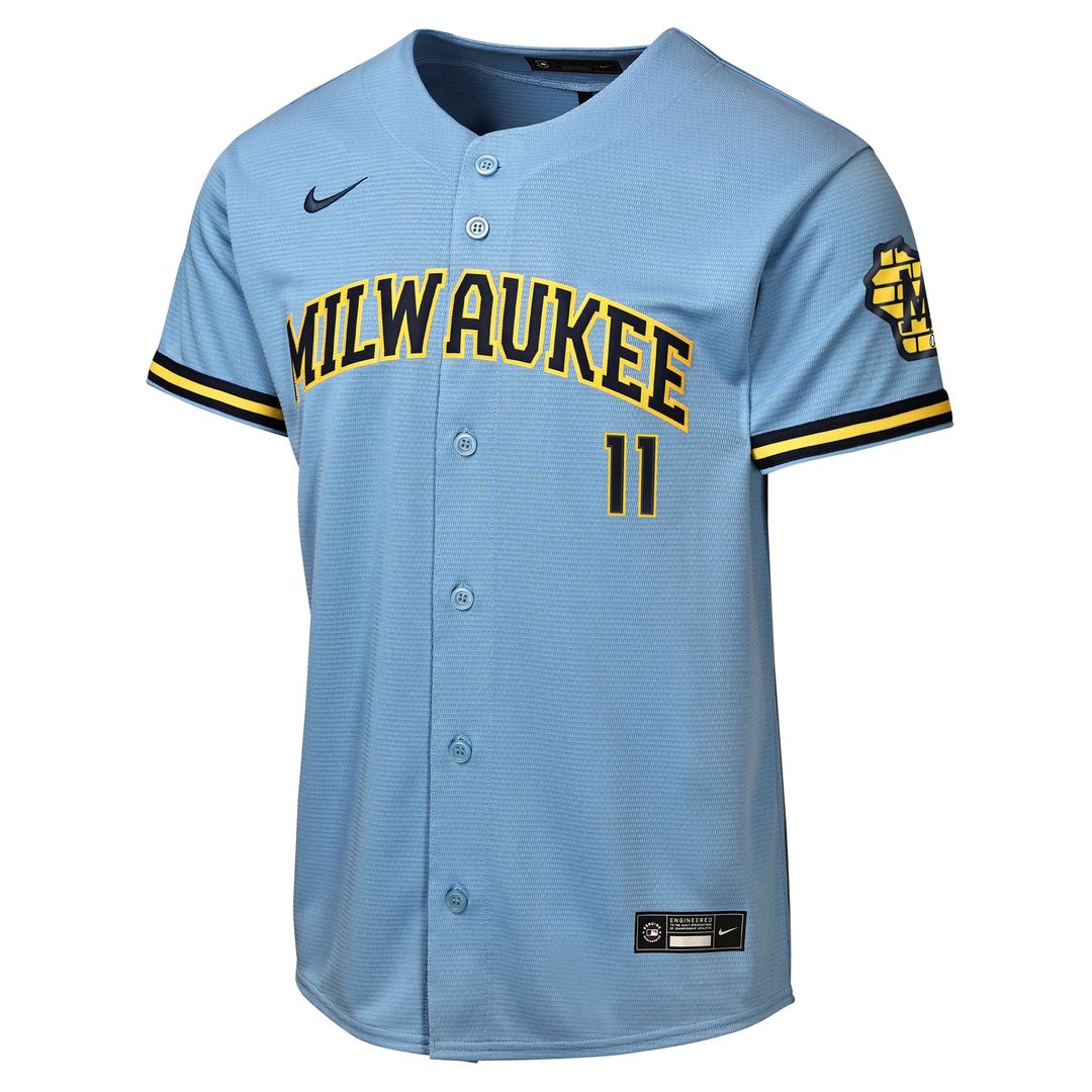 Milwaukee Brewers Jackson Chourio Youth Road Stadium Jersey - Powder Blue
