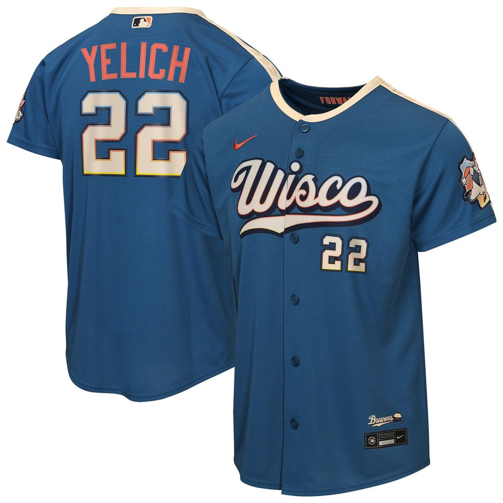 Milwaukee Brewers Christian Yelich Youth 2026 City Connect Stadium Jersey - Mineral Blue