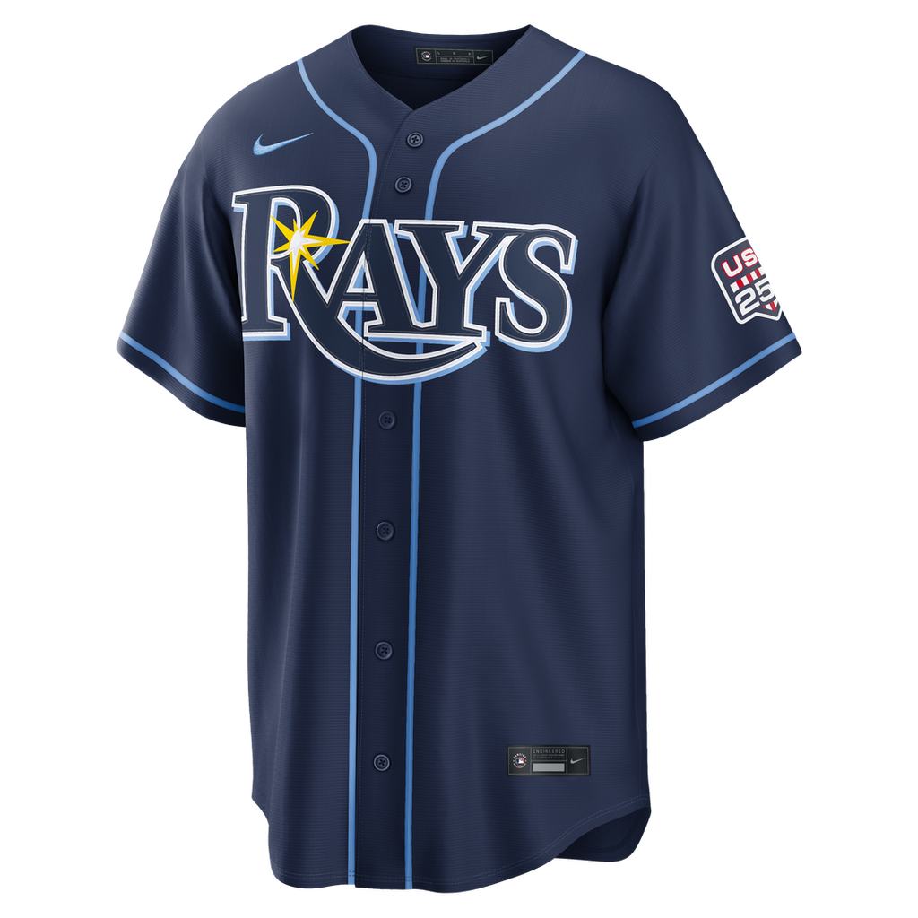Tampa Bay Rays Junior Caminero USA 250 Fourth of July Road Stadium Jersey - Navy