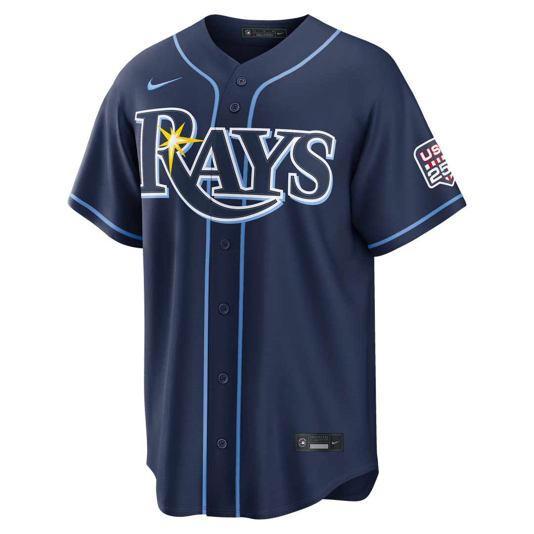Tampa Bay Rays Junior Caminero USA 250 Fourth of July Road Stadium Jersey - Navy
