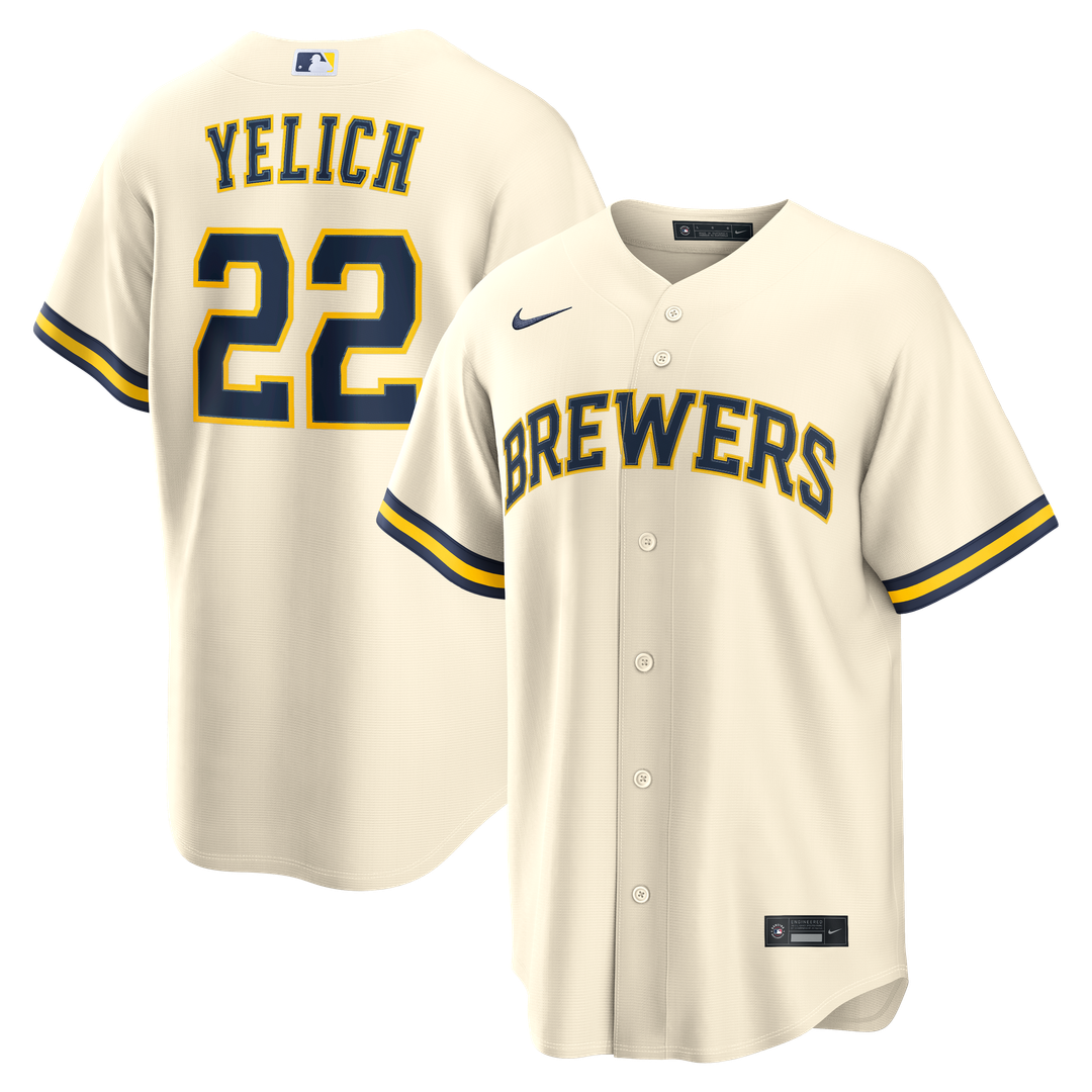 Milwaukee Brewers Christian Yelich Home Replica Jersey - Cream