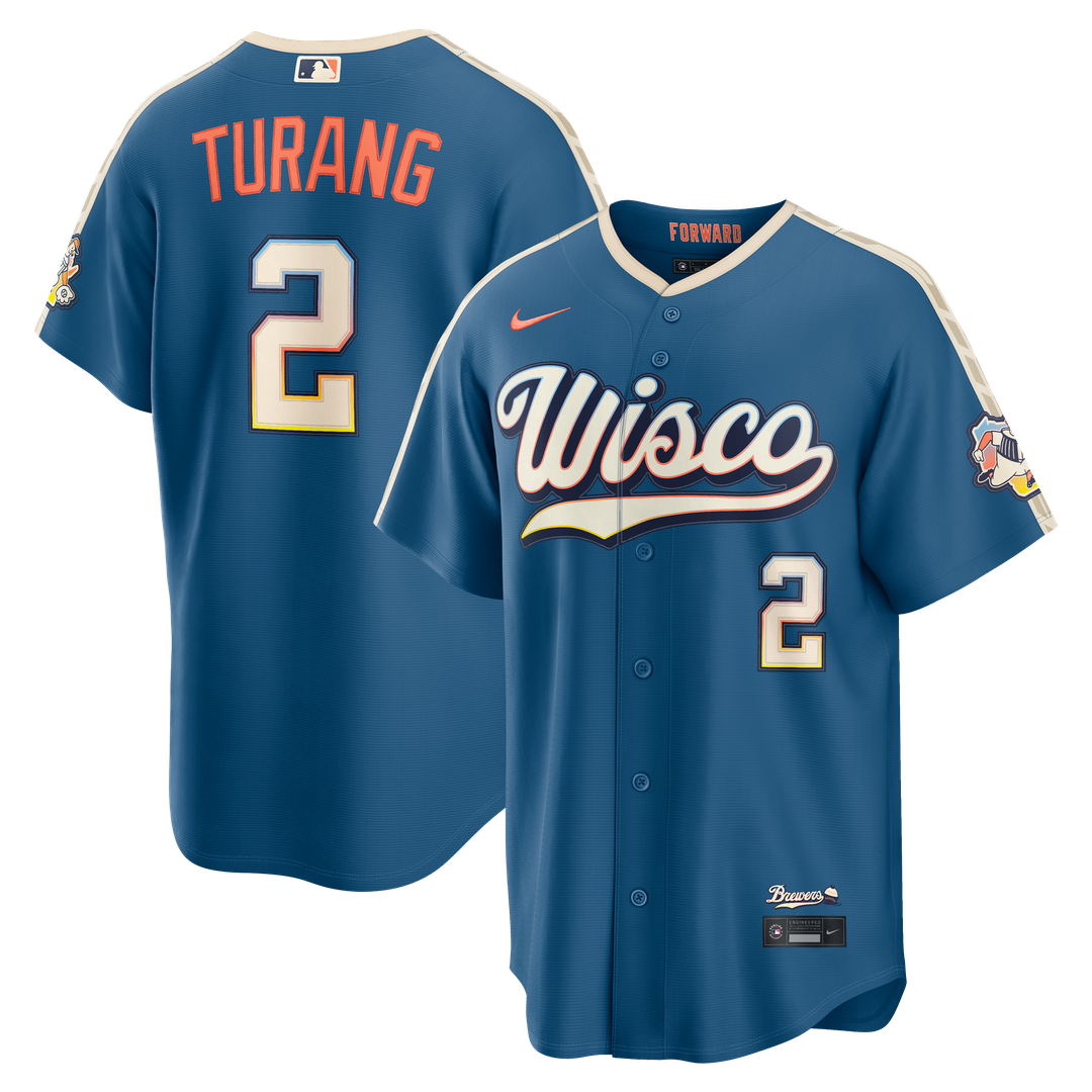 Milwaukee Brewers Brice Turang 2026 City Connect Stadium Jersey - Mineral Blue