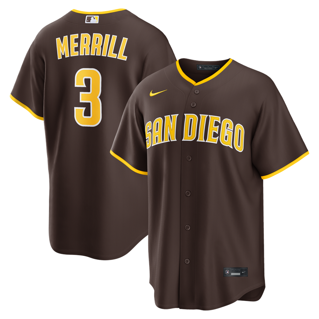 San Diego Padres Jackson Merrill Road Replica Jersey - Brown