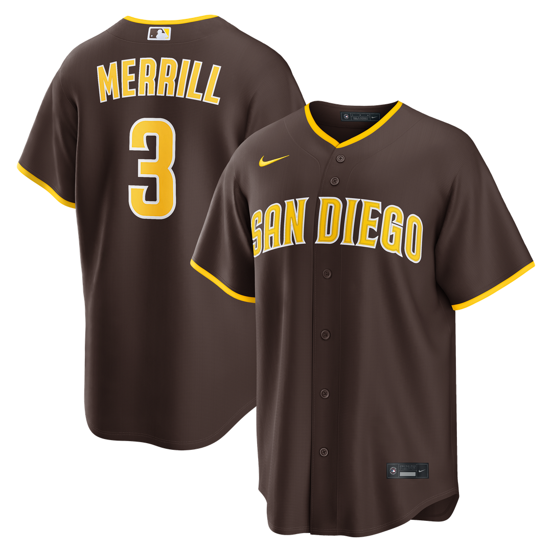 San Diego Padres Jackson Merrill Road Replica Jersey - Brown