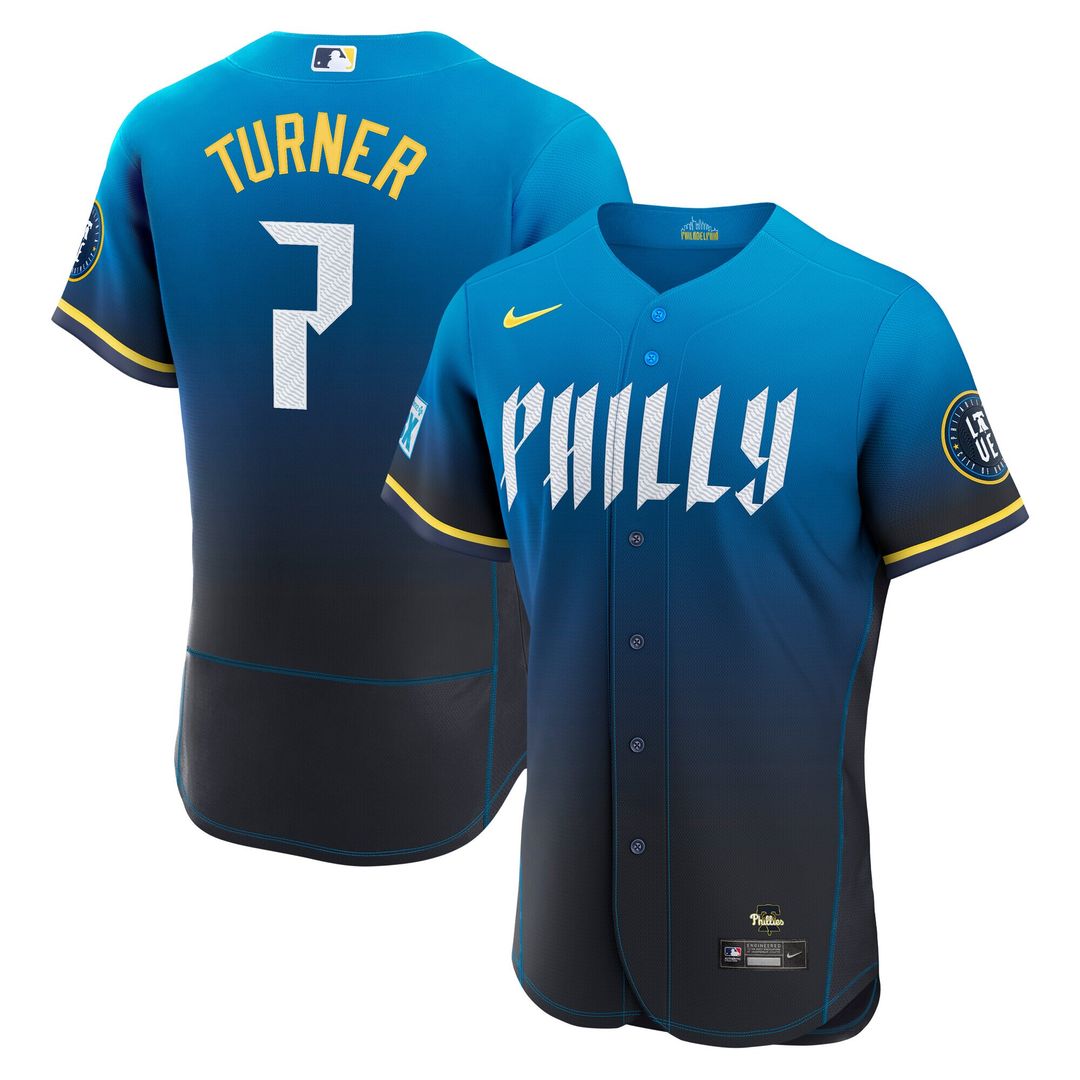 Philadelphia Phillies Trea Turner City Connect Authentic Sponsor Patch Jersey - Navy