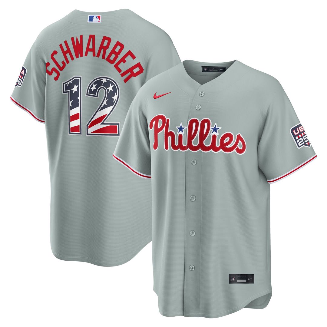 Philadelphia Phillies Kyle Schwarber USA 250 Fourth of July Road Stadium Jersey - Gray