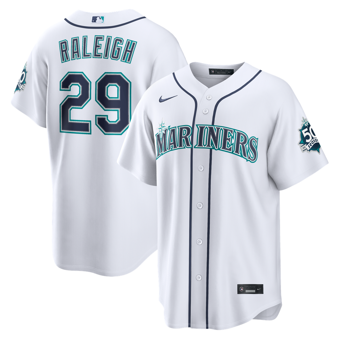 Seattle Mariners Cal Raleigh Home Stadium 50th Season Patch Jersey - White