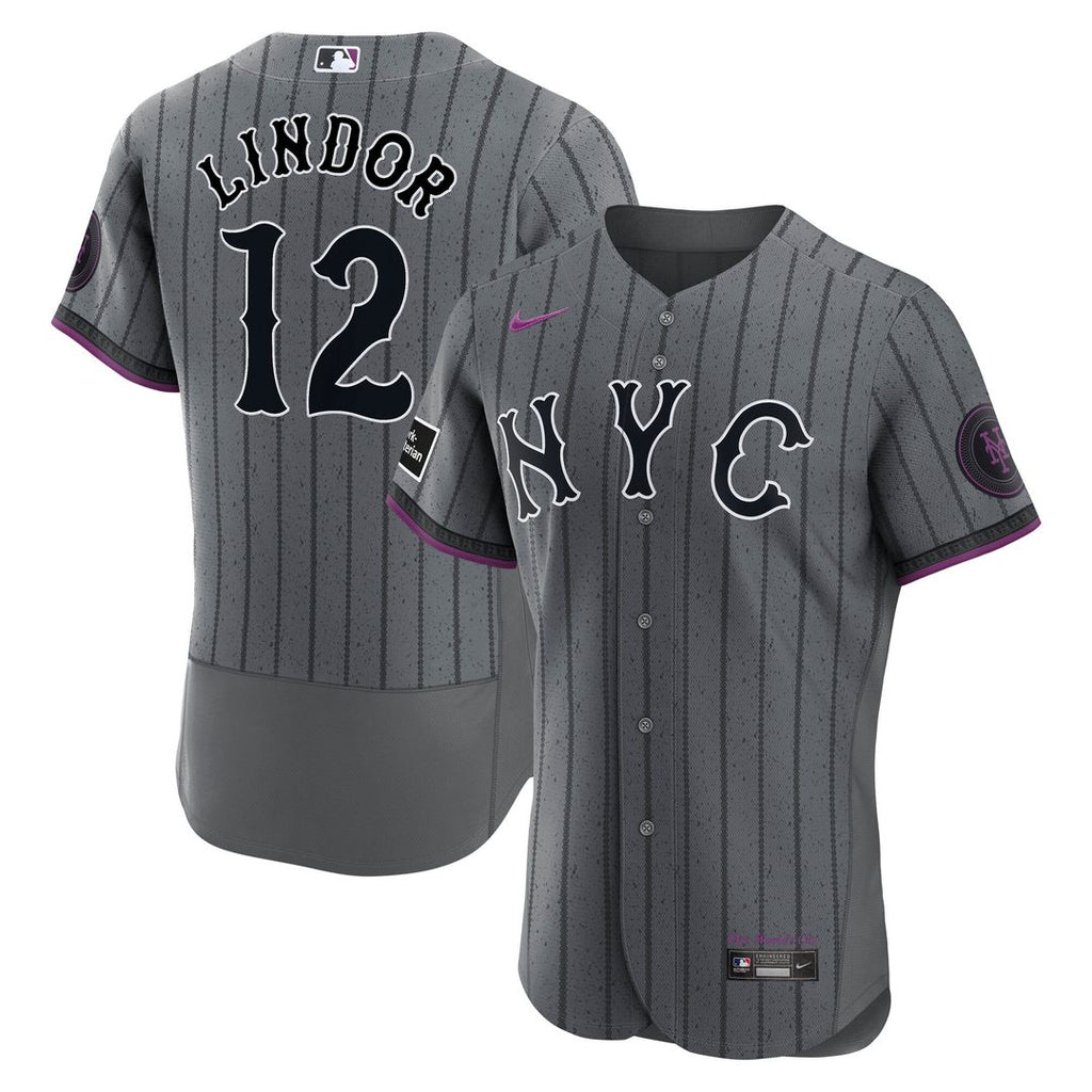 New York Mets Francisco Lindor City Connect Authentic Sponsor Patch Jersey - Gray