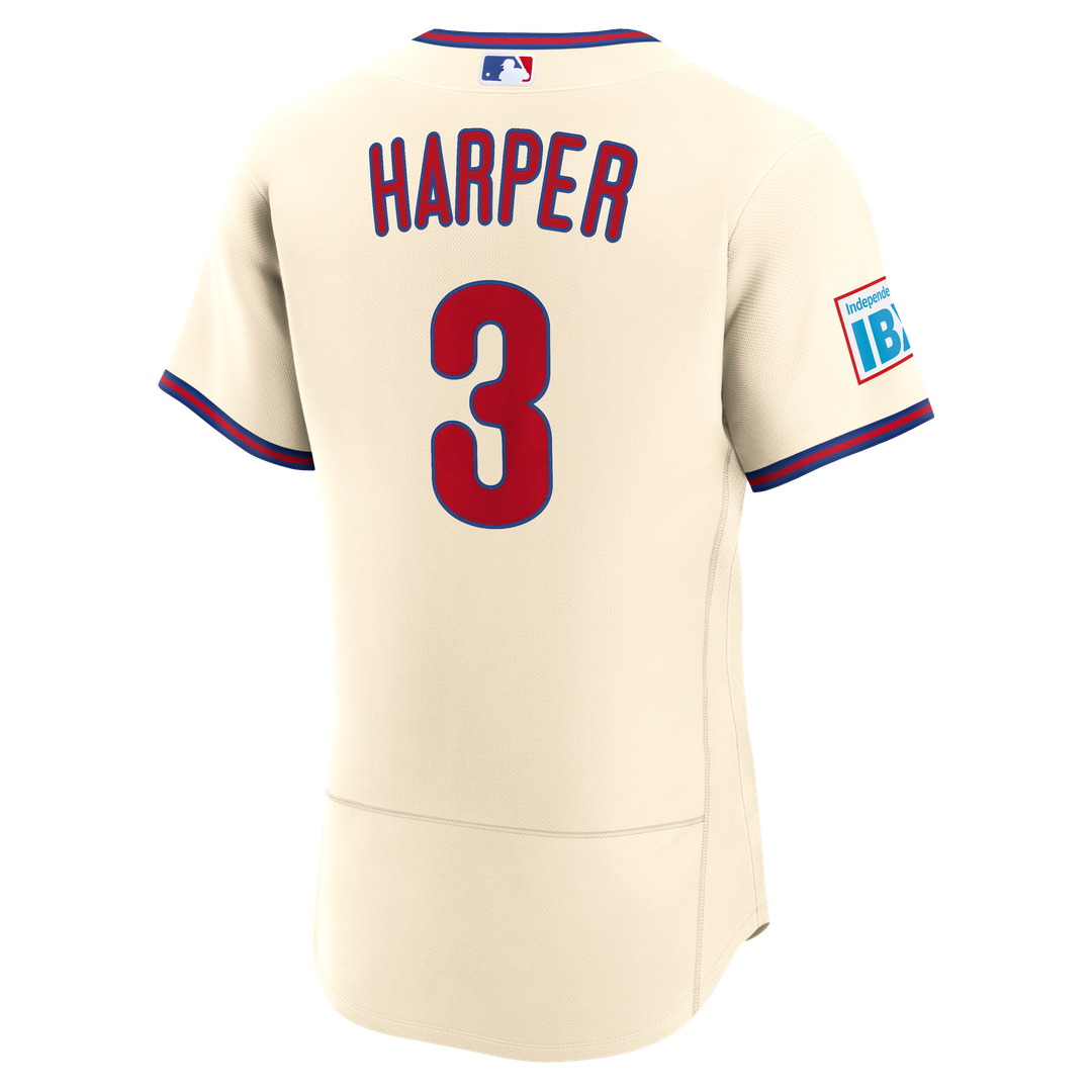 Philadelphia Phillies Bryce Harper Home Authentic Sponsor Patch Jersey - White